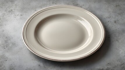Plain White Oval Ceramic Plate on Gray Surface for Food Presentation