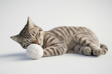 Fototapeta premium Cat playing with a ball while a curious mouse watches nearby
