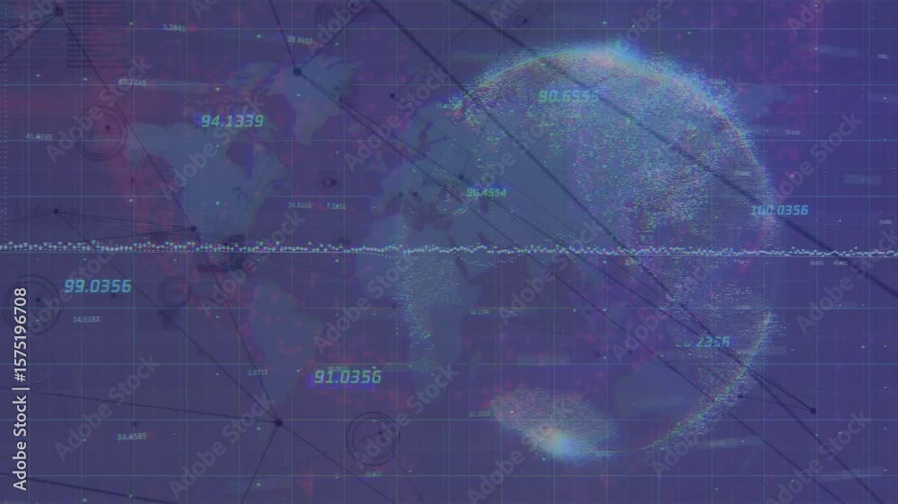 Aufkleber horizontal data trace pulsating triggers 3d globe forming and rotating to show global data trends