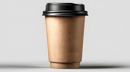 Disposable Coffee Cup with Black Lid on Light Gray Background