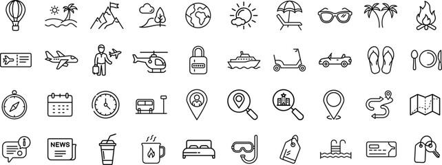 Travel and Vacation Icon Pack for Tourism, Adventure and Holiday Planning.