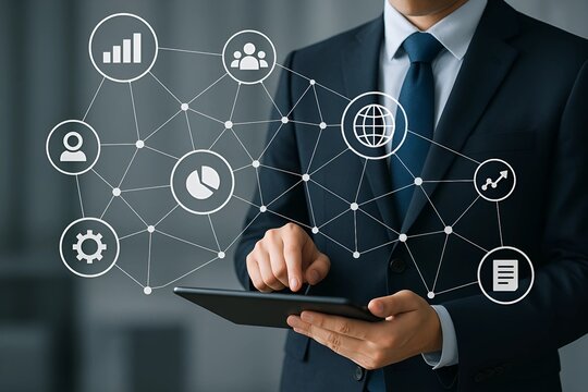 Business Management and Digital Transformation Concept with Icon Interface