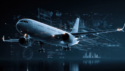 Futuristic airplane with digital interface