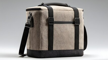 Travel Cooler Bag with Black Straps and Zipper in Neutral Tones for Outdoor Use