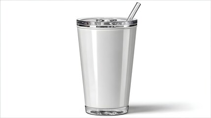 Clear Glass of Milk with Straw on White Background