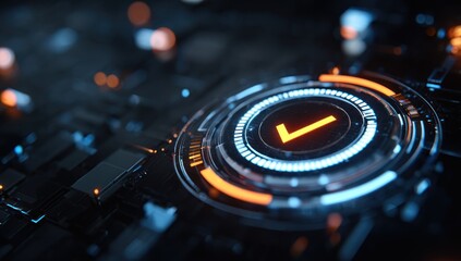 Futuristic digital interface with checkmark
