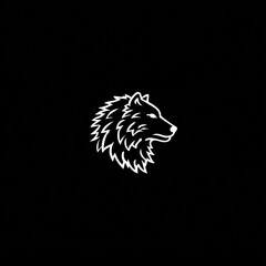Obraz premium Simple, stylized white wolf head silhouette on black background