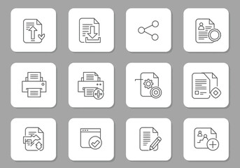 Twelve white squares each contain a different blackoutlined document icon
