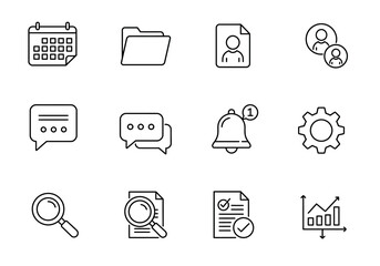 Vector icons include calendar folder chat bell gear and search icons