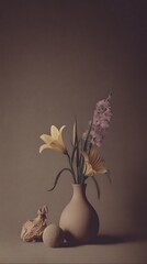 Floral still life with earthy tones
