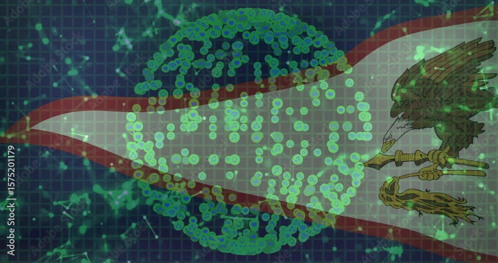 Poster on load translucent sphere on american samoa flag triangle pulsing and rotating visualizing data