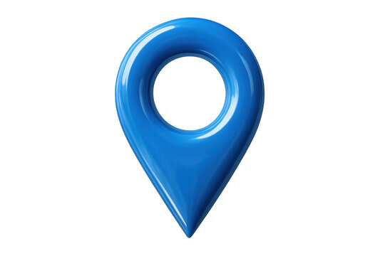 Glossy blue map pin pointing location on a transparent background, perfect for indicating places on digital maps