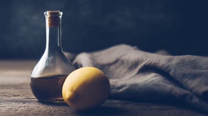 Lemon and oil bottle still life