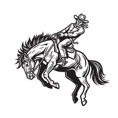 Obraz premium Cowboy Riding a Bucking Bronco Horse Rodeo Vector Illustration