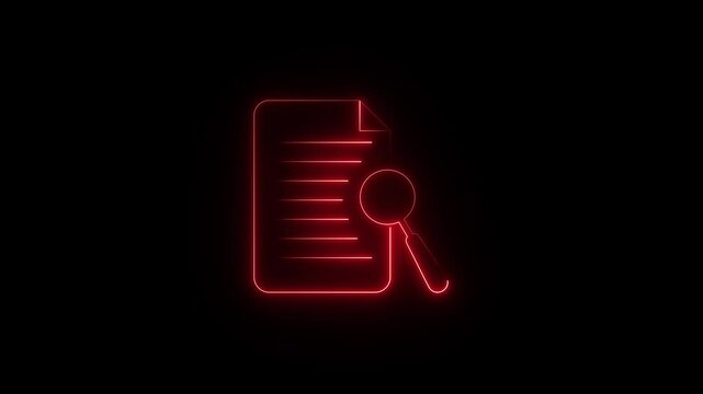 Neon line case study icon animation. magnifying glass sign motion graphics. Documents research icon. Analytics case study with magnifying glass 4k video footage.