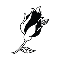Floral Rose Vector, Monochrome Line Drawing for Tattoos Prints