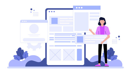 UX designer testing user flow using mockups flat vector illustration