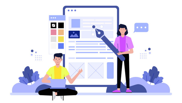 Design team aligning visuals with brand identity flat vector illustration