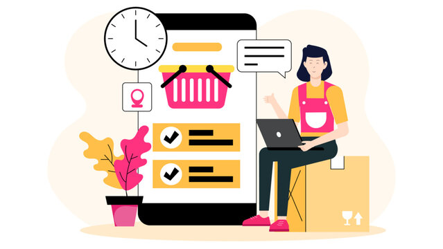 E-commerce seller tracking real-time order updates flat vector illustration