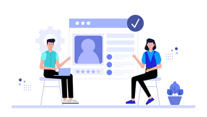 Fototapeta premium HR Manager Leading Online Recruitment Workshop Flat Vector Illustration