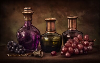 Antique vessels with fruit still life