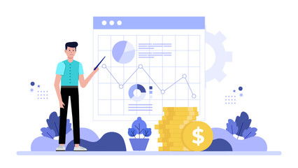 Business Analyst Explaining Product Cost Structure Flat Vector Illustration