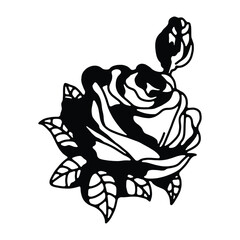 Botanical Rose Illustration, Bold Black and White Flower Clipart