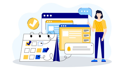 Content Strategist Scheduling Posts ACross-Platforms Flat Vector Illustration