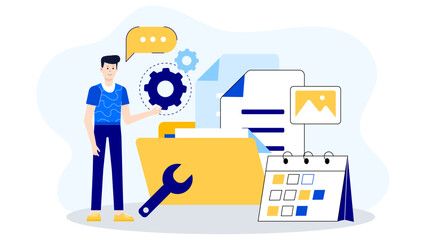 Product Manager Conducting Weekly Backlog Grooming Flat Vector Illustration