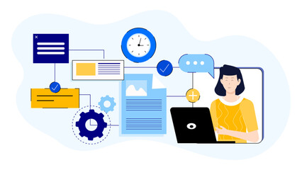 Employees Editing Live Document in Collaboration App Flat Vector Illustration