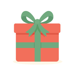 Red and green holiday gift with festive bow, gift drawn in clean flat style, gift symbolizing generosity and joy, box perfect for seasonal design themes.