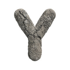 fractured rock letter Y - large 3d porous stone font isolated on white background. This alphabet is perfect for creative illustrations related but not limited to Nature, Environment, Erosion...