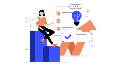 Startup Team Planning Go-Live Feature Checklist Flat Vector Illustration