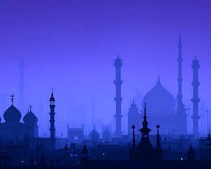 Blue mystic city skyline silhouette horizon