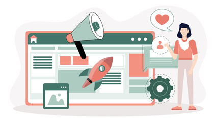 Entrepreneur Launching Preorder Campaign Online, Flat Vector Illustration
