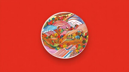 Stylized landscape in a circle