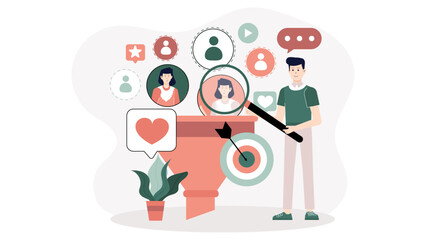 Marketing Team Mapping Influencer Funnel Strategy, Flat Vector Illustration