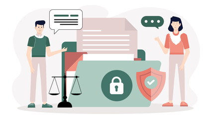 Legal Advisor Explaining Open Source License Issues, Flat Vector Illustration