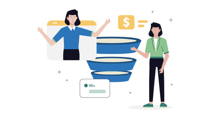 Marketing Team Mapping Influencer Funnel Strategy, Flat Vector Illustration