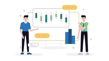 Startup Team Reviewing Churn Reduction Plan, Flat Vector Illustration