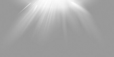 White glowing light explodes on a transparent background. Vector illustration of light decoration effect with ray.