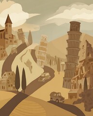 Leaning Towers of Pisa retro travel