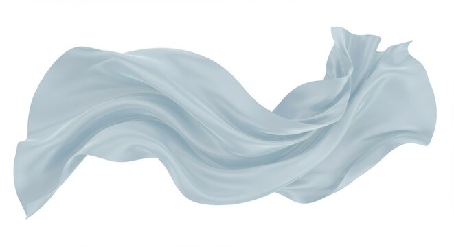 Floating Light Blue Fabric Graceful Silk Material on White Background
