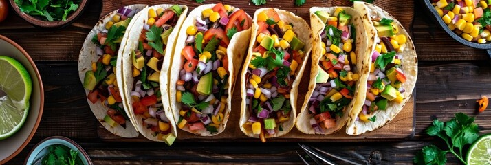 A mouthwatering image of homemade veggie tacos bursting with vibrant colors and textures.
