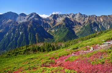 蝶ヶ岳から望む穂高連峰と槍ヶ岳