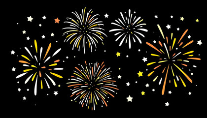 Colorful abstract fireworks explode in a starry night sky, perfect for festive celebrations, holidays, and graphic design projects.