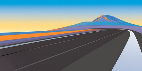 Road trip toward a distant mountain