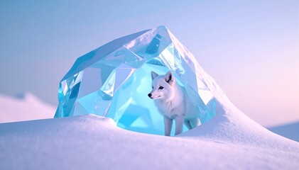 A majestic white fox stands gracefully in a blanket of fresh, glistening snow, its fur shimmering under the soft winter sunlight, alert and curious.