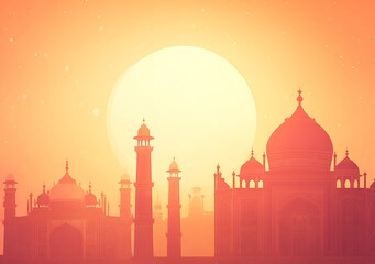 Taj Mahal in golden sunlight glow