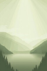 Monochromatic lake with radiating sunlight landscape